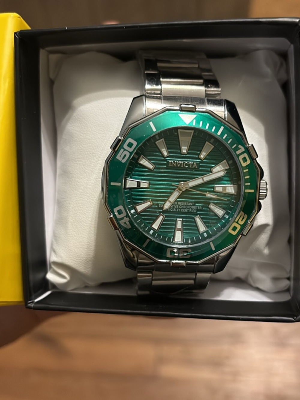 Invicta Stainless Steel Watch with Emerald Green Dial and Bezel